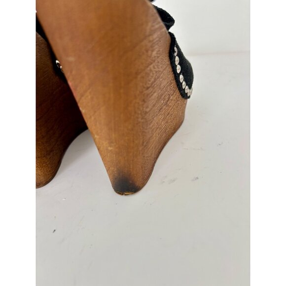 Charles David Wedges 7 Suede Studded Wood Platform Sandal Boho Chic Quiet Luxury - Picture 9 of 12